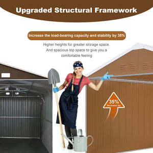 Heavy Duty Metal Storage Shed With Windows And Lockable Door, Weatherproof Outdoor Garden Shed