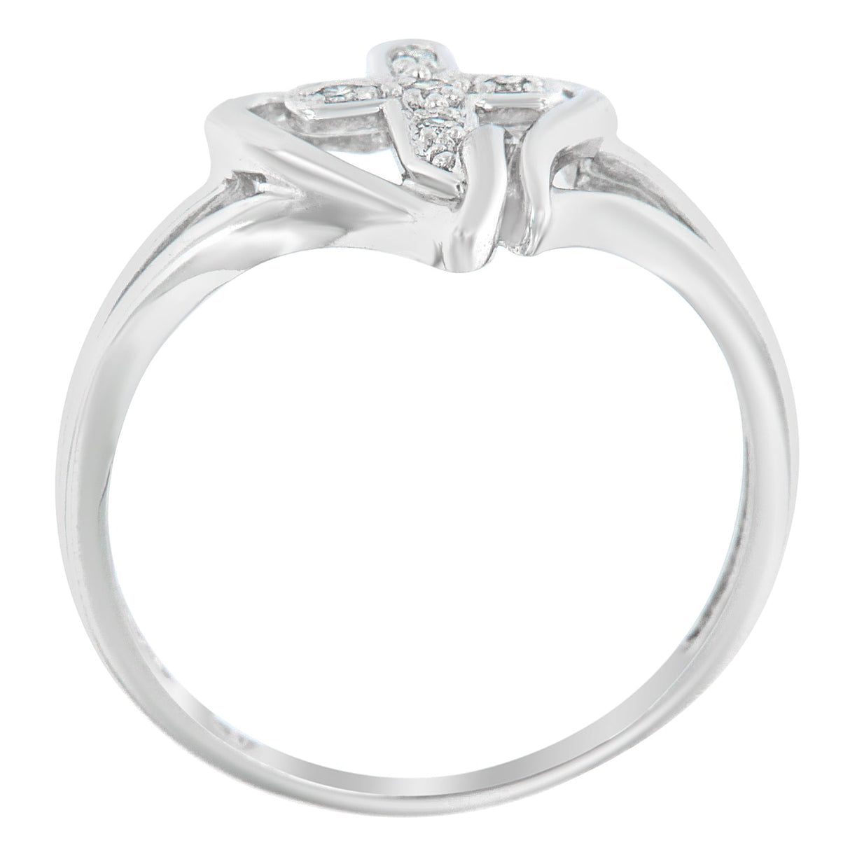 10K White Gold Diamond-Accented Cross & Open Heart Promise Fashion Ring (H-I Color, I1-I2 Clarity) - Size 7