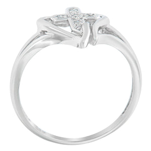 10K White Gold Diamond-Accented Cross & Open Heart Promise Fashion Ring (H-I Color, I1-I2 Clarity) - Size 7