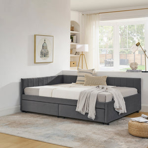 Full Size Upholstered Tufted Bed Frame with Two Drawers