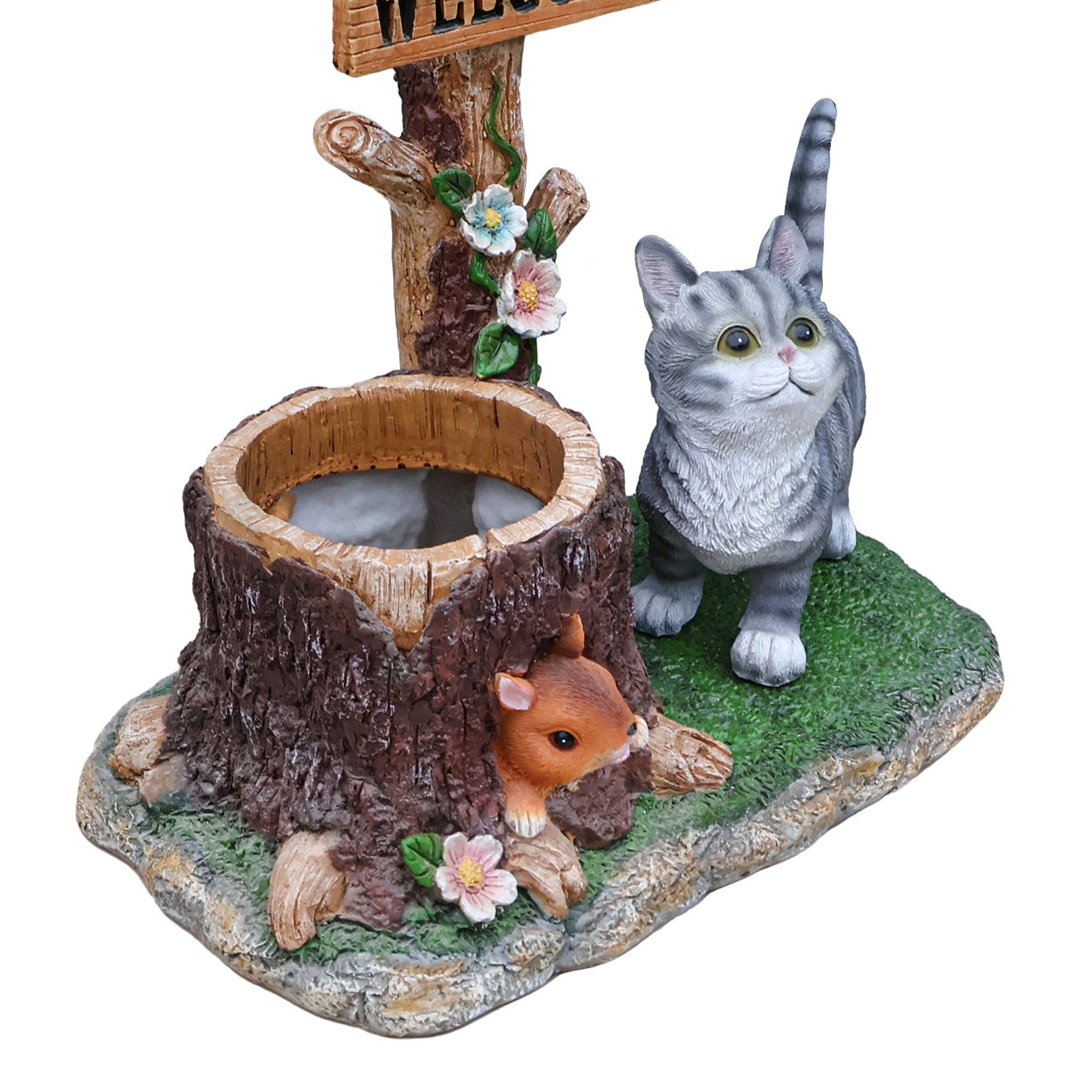 Cat Solar Planter Statue for Outdoor Decor