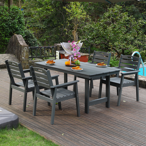 HDPE outdoor patio dining set, one table and four chairs. The outdoor dining furniture has sunshade holes and is suitable. It is suitable for lawns, gardens, backyards, and pool sides.Grey,Waterproof