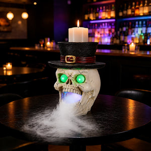 LED Light-Up Skull with Top Hat & Mist Maker