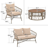 4 Piece Bohemian Wicker Chat Set With Acacia Wood Table