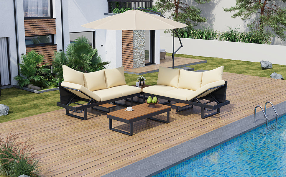 Outdoor Sectional Sofa Set with Adjustable Reclining Seats