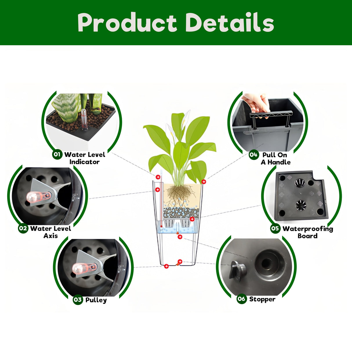 Pack of 2 Square Planters with Automatic Watering System