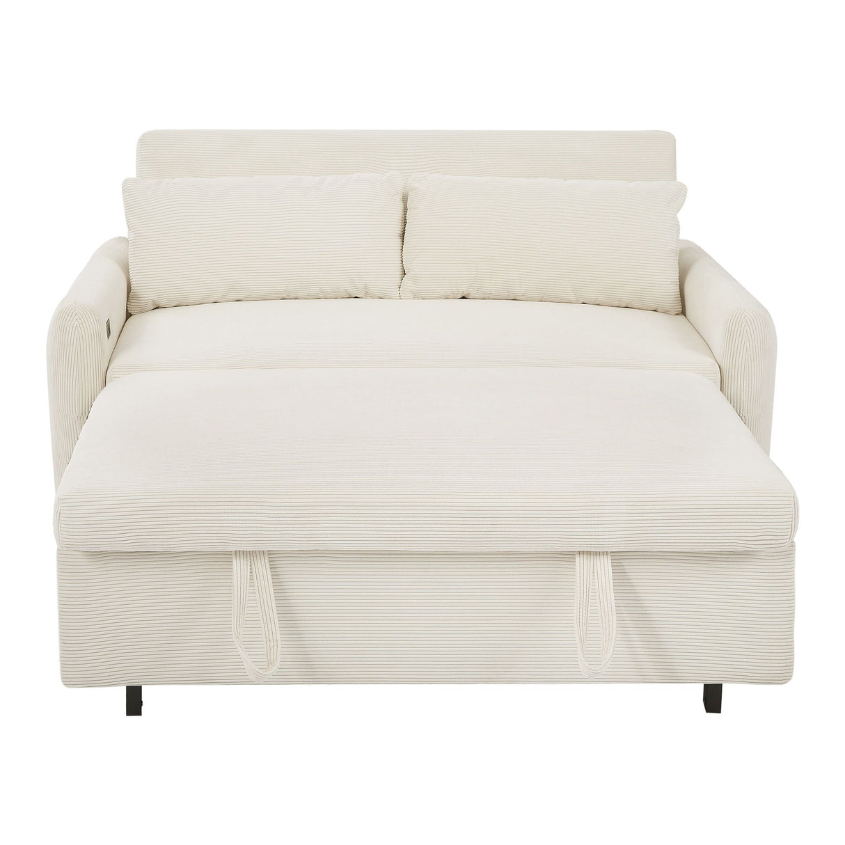 Pull-Out 2 Seat Modern Sleeper Sofa With 2 Throw Pillows And USB Ports
