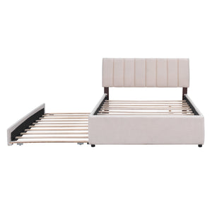 Teddy Fleece Full Size Upholstered Platform Bed with Twin Trundle