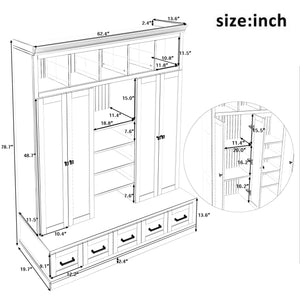 Hall Tree With Bench And 5 Storage Cubbies
