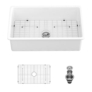 Farmhouse Ceramic Apron Front Single Bowl Kitchen Sink with Durable Design - White or Black