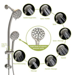 Multi Function Dual Shower Head System With 4.7" Rain Showerhead, 8 Function Hand Shower, Adjustable Slide Bar