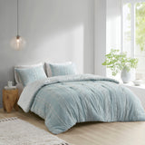 3 Piece Cotton Jacquard Comforter Set Aqua Full/Queen
