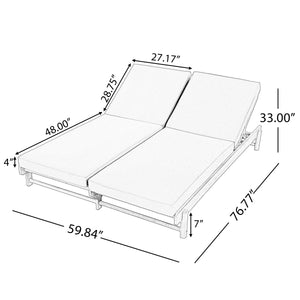 Light Teak Acacia Wood Double Chaise Lounger Set