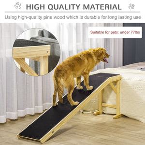 Pine Wood Pet Ramp with Non-Slip Carpet - Dog Ramp for Bed