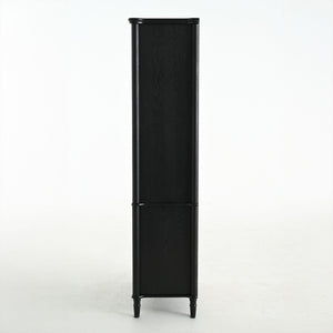 Vintage Display Cabinet With Double Glass Doors, Traditional Style For Collectibles, Ash Wood Veneer, 73.25" Tall - Black / Natural