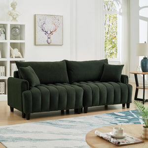 83'' Futon Sofa Bed with Polyester Fabric and 2 Pillows - Dark Green