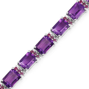 21.84 Carat Genuine Amethyst and Rhodolite Granet .925 Sterling Silver Bracelet