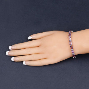 21.84 Carat Genuine Amethyst and Rhodolite Granet .925 Sterling Silver Bracelet