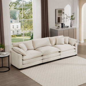 Mid-Century Modern 3 Seater Sectional Sofa with Arm and Throw Pillows - Fabric