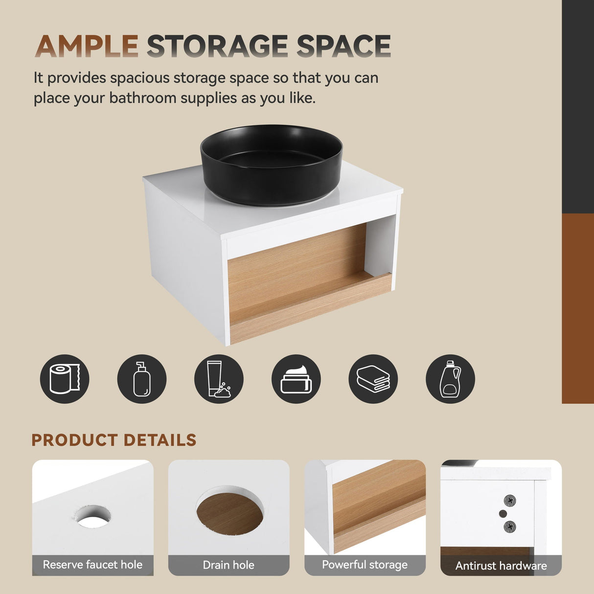 Floating Bathroom Vanity With Glossy Round Vessel Sink