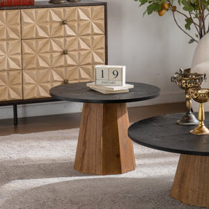 Round Coffee Table - Sturdy Pedestal Wooden Tea Table for Living Room