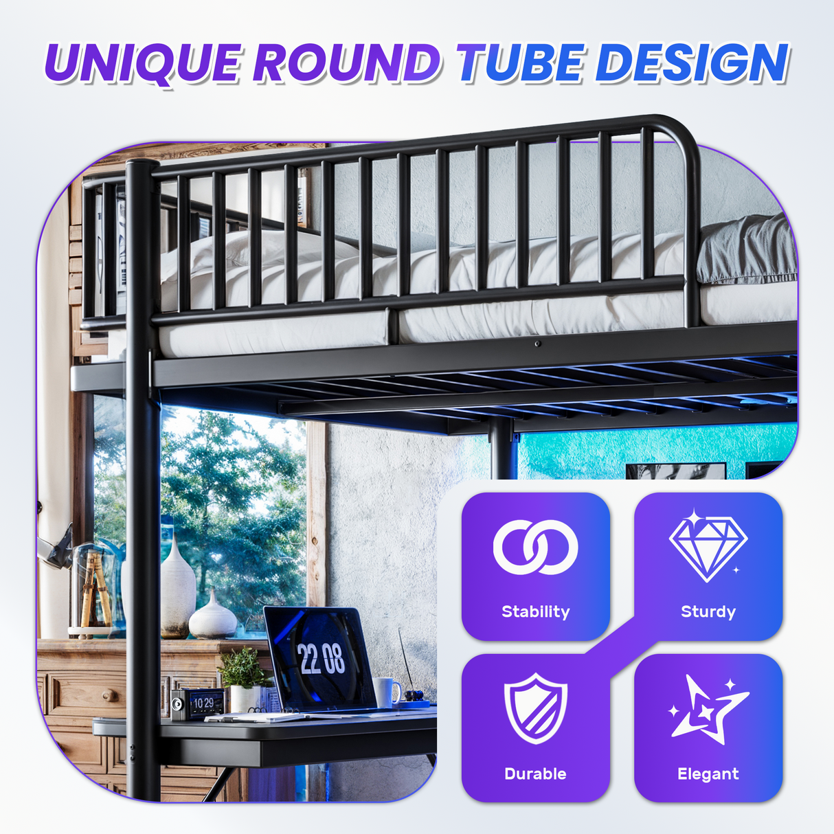 Queen Loft Bed with L-Shaped Desk