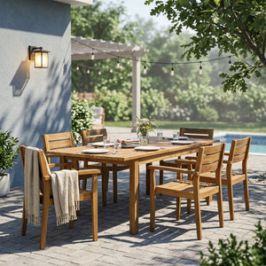7-Piece Acacia Wood Outdoor Dining Set with Weather-Resistant Finish - Teak