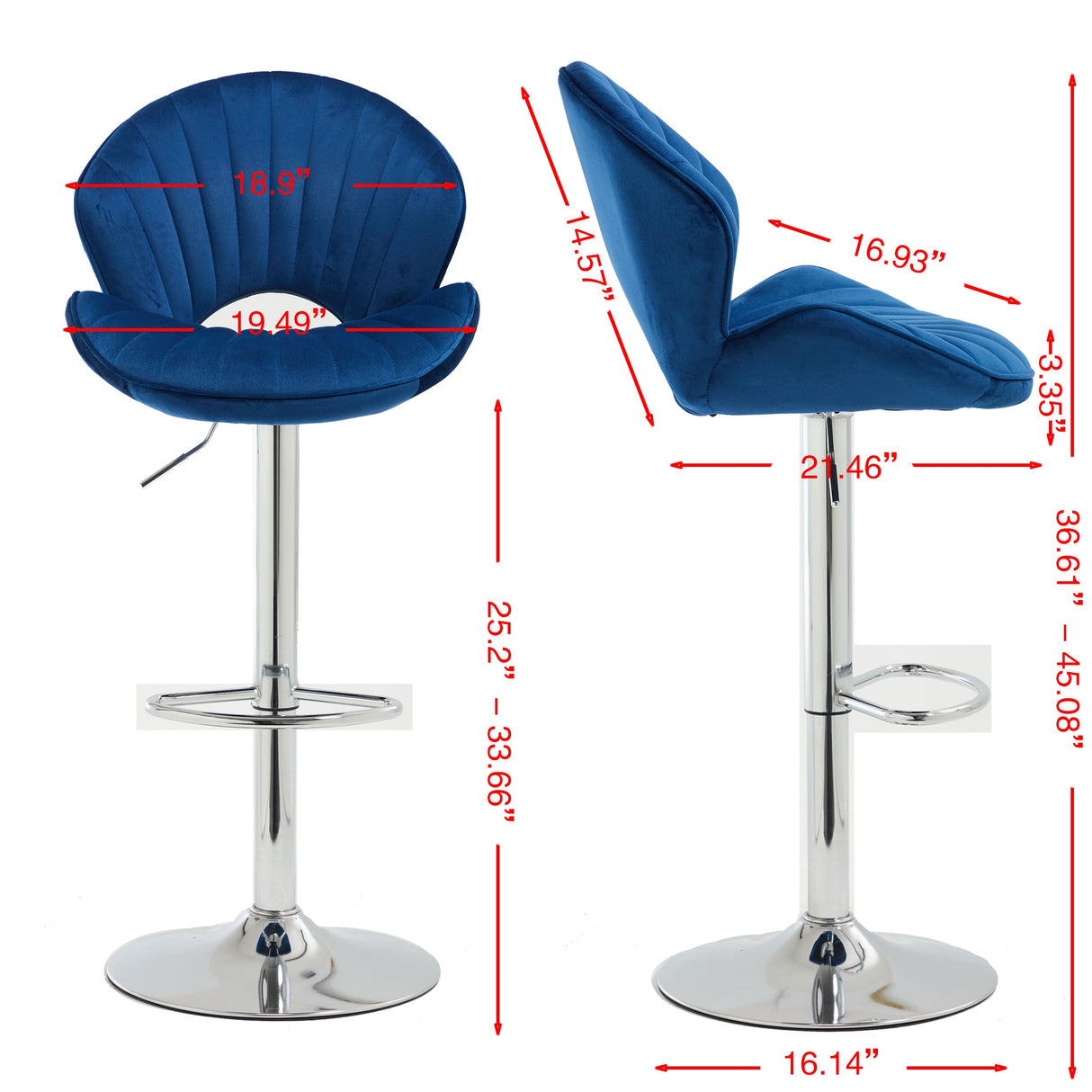 Bar Stools Set of 2 - Adjustable Barstools with Back and Footrest