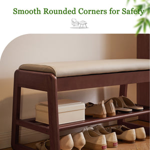 Wood Shoe Storage Bench with Premium Vegan Leather Seat
