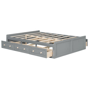 Queen Size Platform Bed Frame With 6 Drawers - Gray