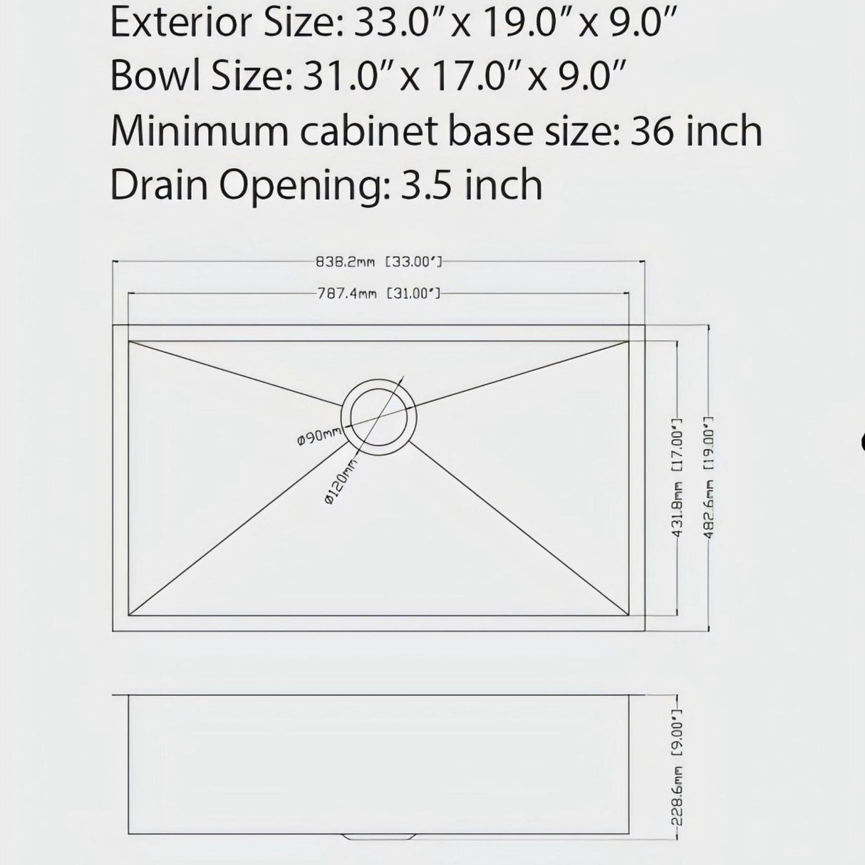 Undermount Kitchen Sink 16 Gauge Single Bowl Stainless Steel