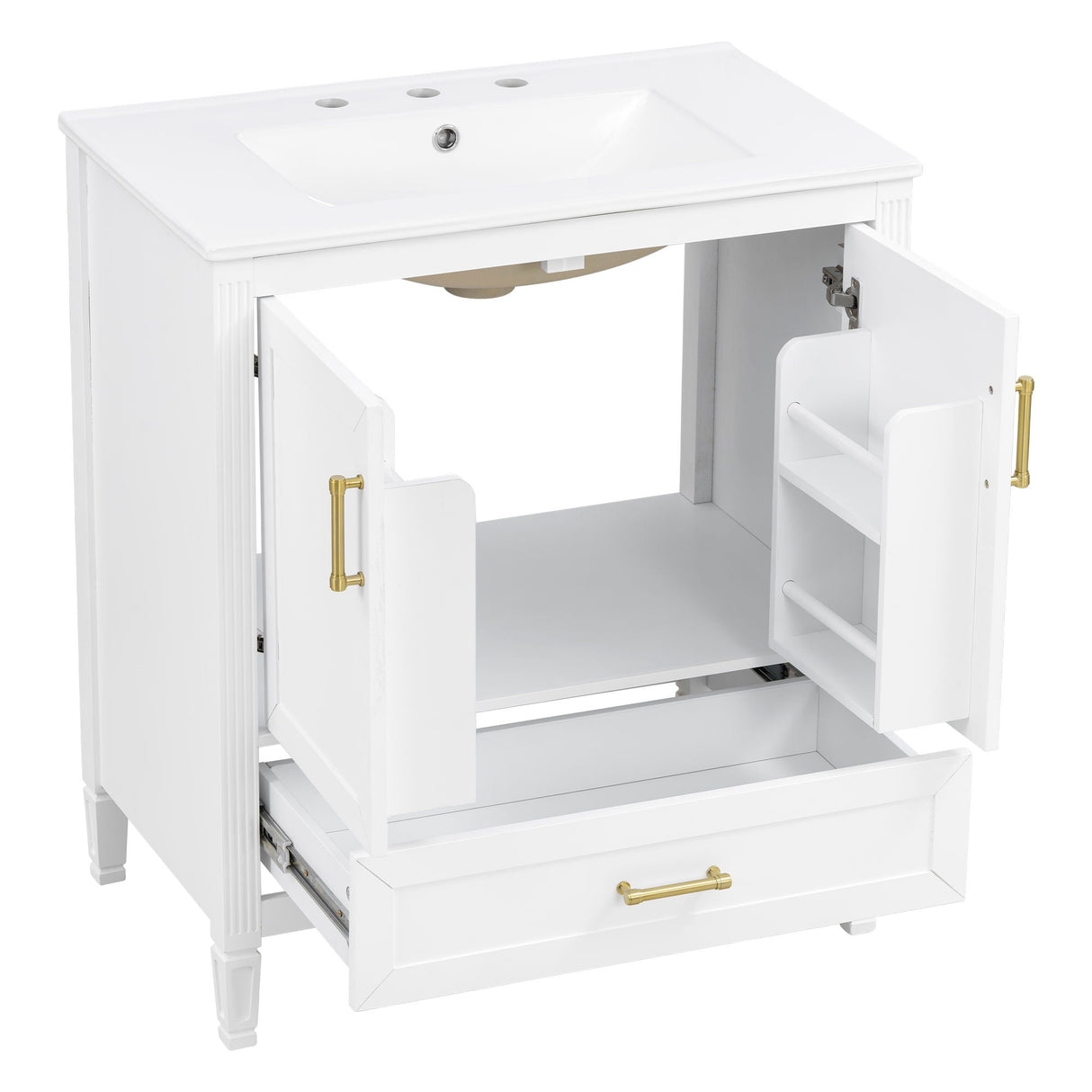 Elegant Fluted Bathroom Vanity With Sink, Soft Close Doors & Drawer