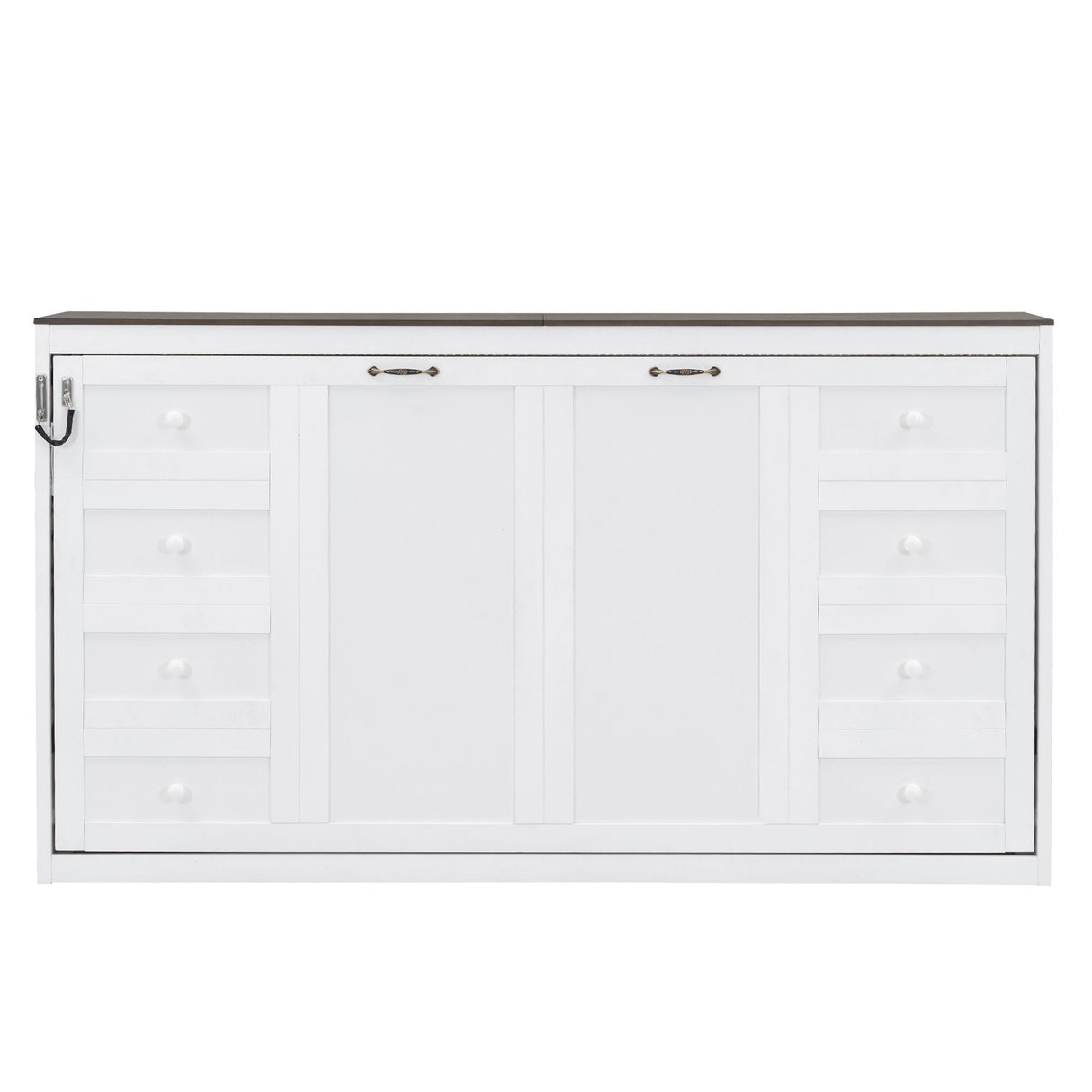 Murphy Bed With LED Light, Foldable Wall Bed Cabinet