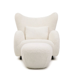 Wingback Armchair & Ottoman Combo For Living Room - White