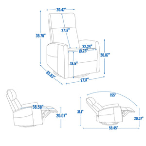 Heat Massage Manual Recliner Chair with Rocker and Swivel in Fabric