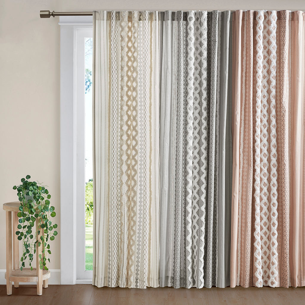 Cotton printed curtain panel with chenille stripe and lining