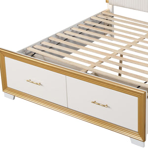 Obsession - Queen Size Bed With LED Headboard And Footboard Storage Drawer - White