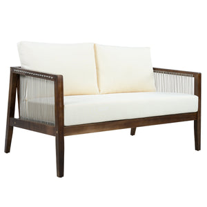 Outdoor 4-Piece Sofa Set, Acacia Wood Frame with Rope Detail