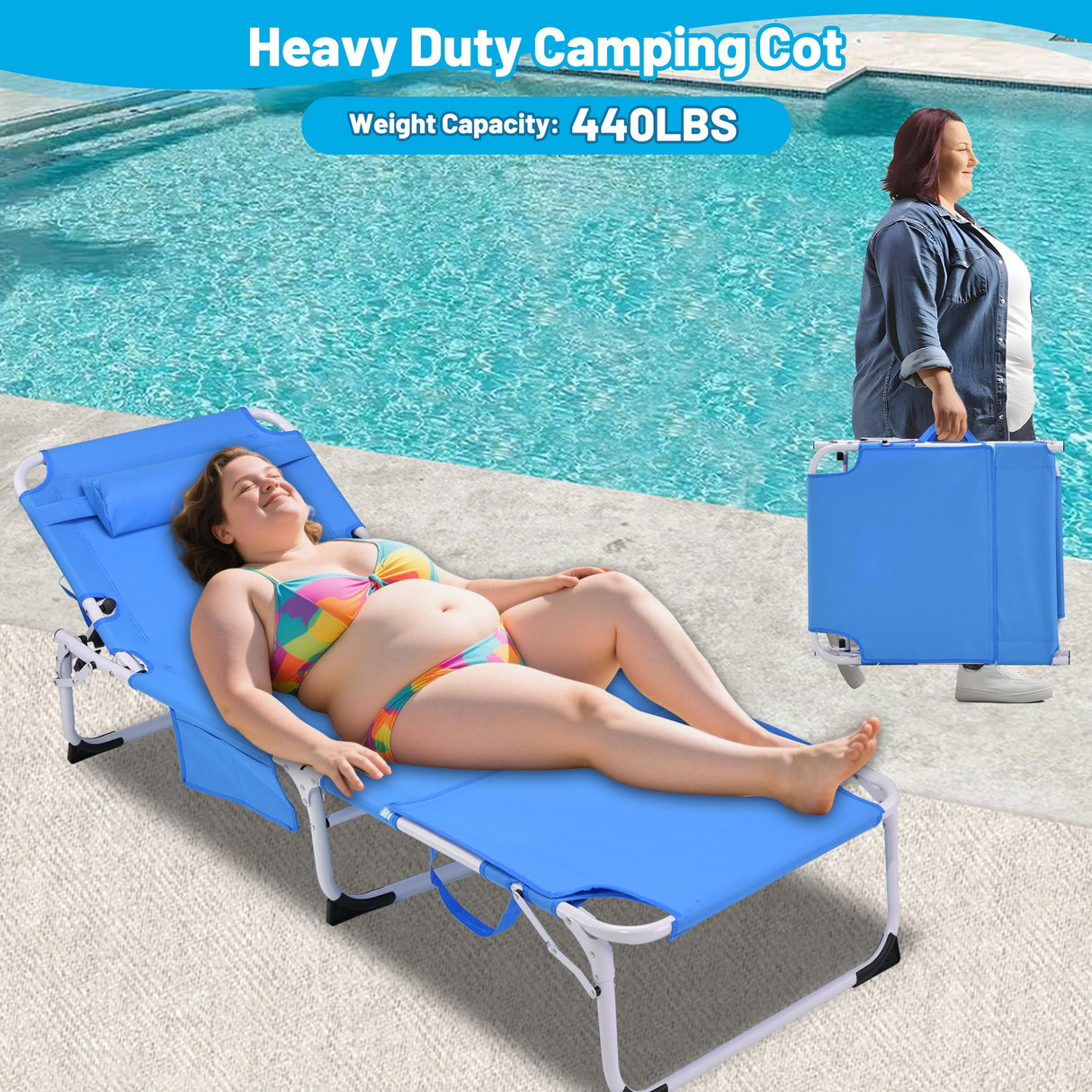 3-in-1 Heavy Duty Tanning Chair with Face Hole Adjustable