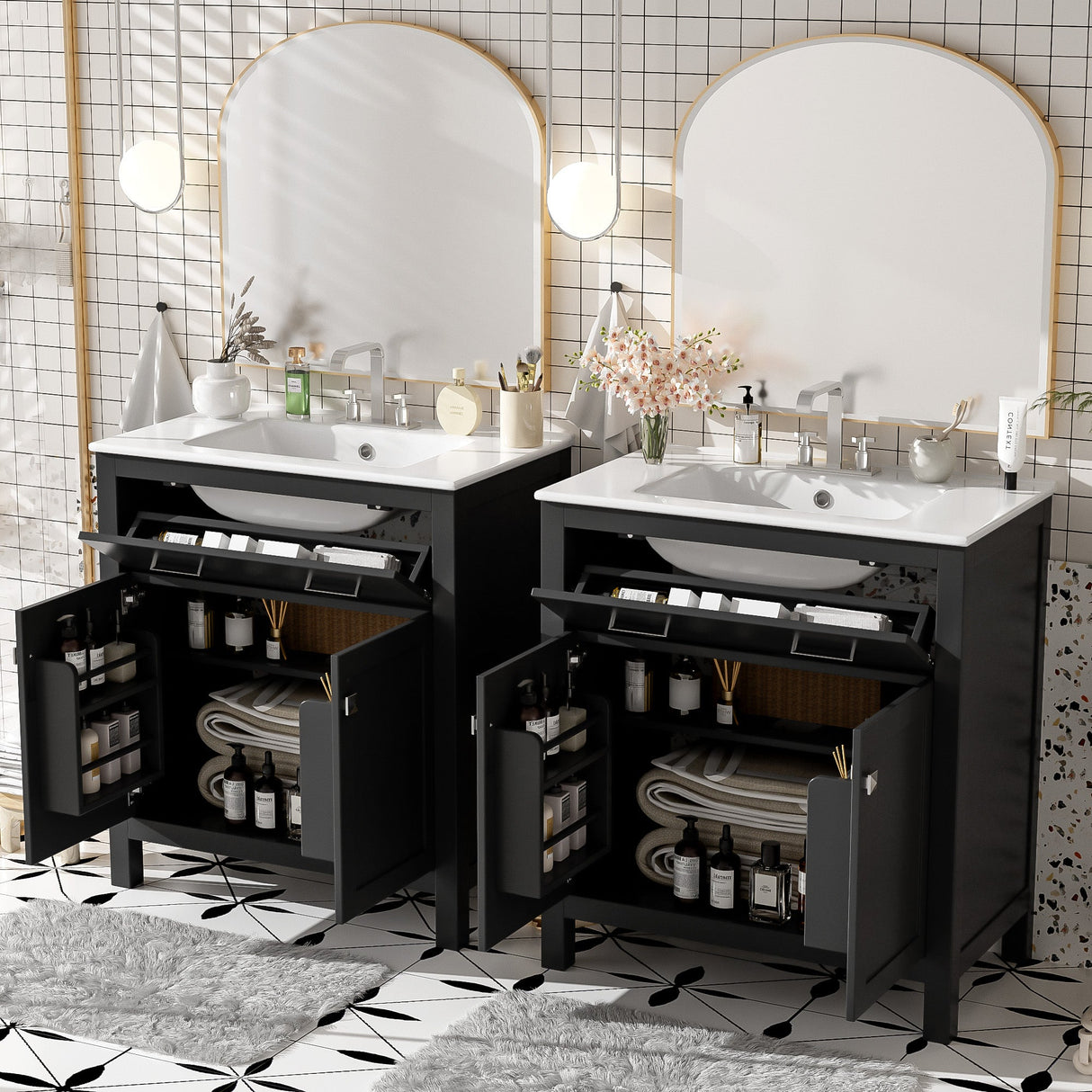 60" Modern Black Bathroom Vanity Set