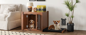 2 in 1 Walnut Dog Crate Nightstand with Storage