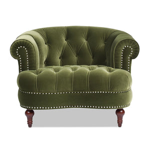 Victorian Tufted Upholstered Accent Chair with Nailhead Trim - Dark Red, Blue, or Pink