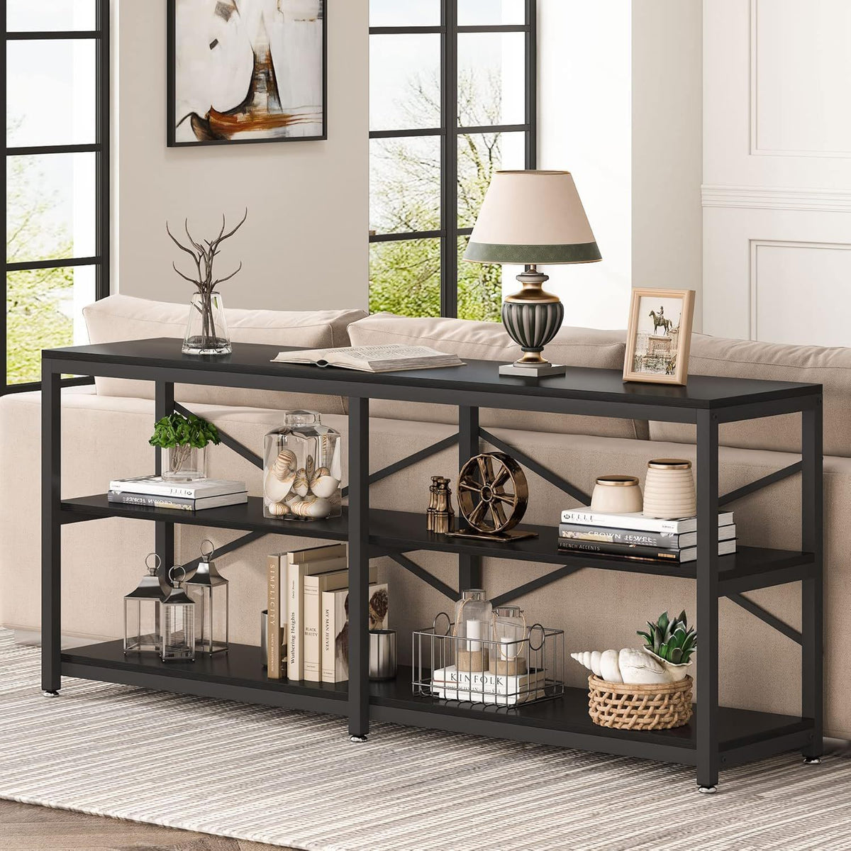 Console Table With X Back Design, Extra Long Storage