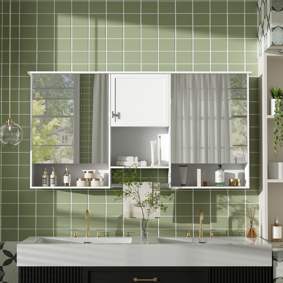 Wall-Mount 3-In-1 Mirror Cabinet with Adjustable Shelf - White