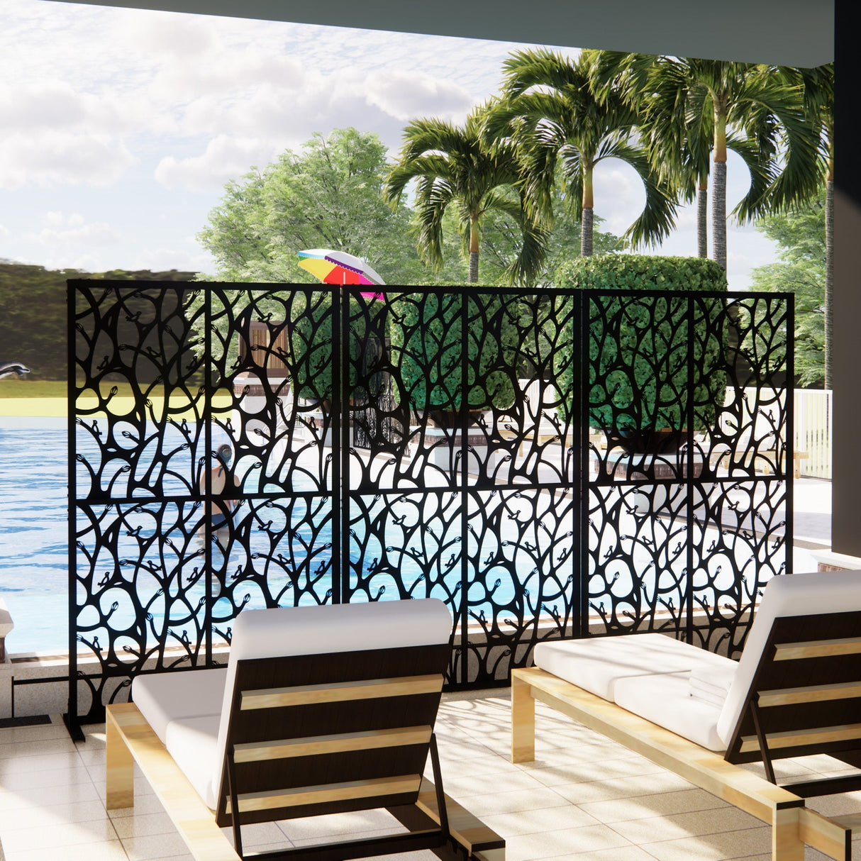 Metal Privacy Screen 3.8 Ft W x 6 Ft H Indoor Outdoor Divider