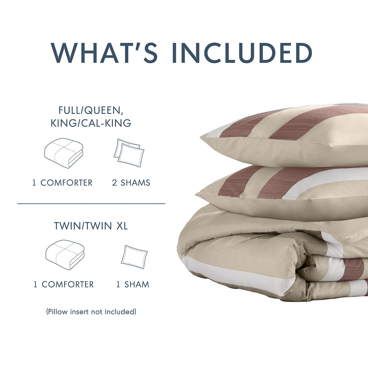 3-Piece Full/Queen Stripe Textured Print Comforter Set in Terracotta