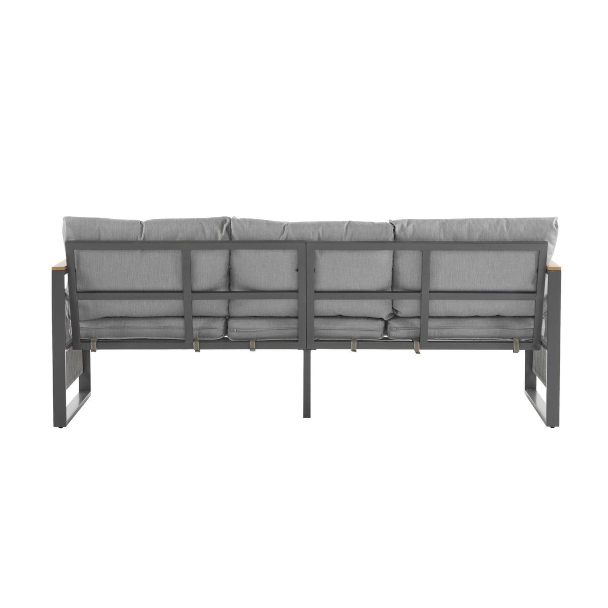 4-Piece Outdoor Metal Patio Furniture Set with Cushion - Grey & Natural