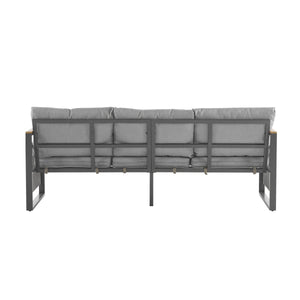 4-Piece Outdoor Metal Patio Furniture Set with Cushion - Grey & Natural