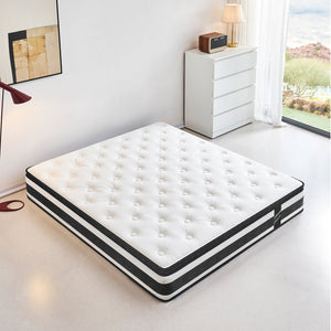 Full Size Hybrid Mattress Breathable Cool Knitted Fabric Cover Soft Memory Foam Individual Pocket Spring CetriPUR-US