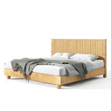 Natural Queen Size Wood Bed Frame With Reeded Headboard